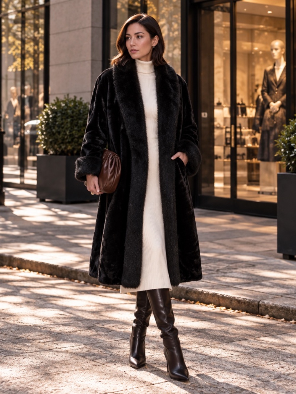 Donna Salyers Fabulous Furs Black Sheared Mink Faux Fur Tuxedo Coat XL